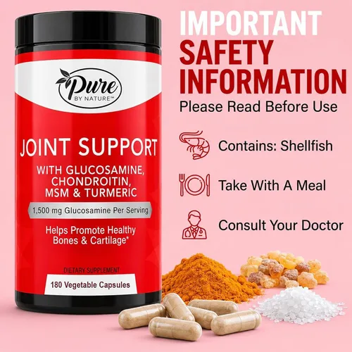 Miniatura 4 de Pure By Nature Glucosamina condroitina MSM cúrcuma Boswellia (suministro para 60 días) – Suplemento de apoyo articular para mujeres y hombres, apoyo