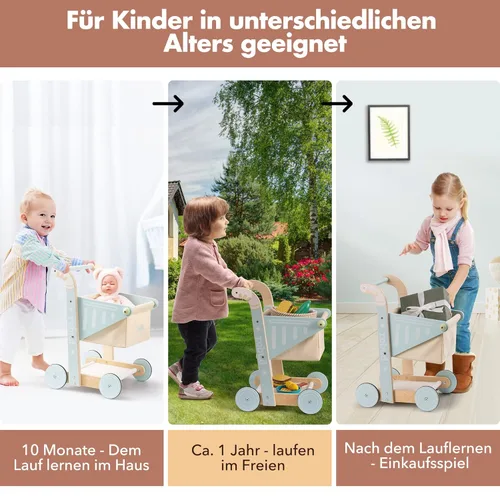 Miniatura 4 de ROBUD Andador de madera para bebés para niñas y niños, carrito de compras de madera para niños pequeños, juguetes de aprendizaje para niños de 10