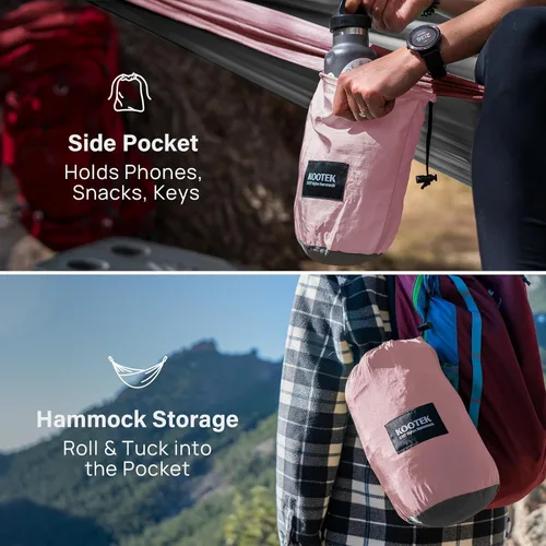 Miniatura 4 de Kootek Hamaca de campamento, hamacas portátiles con correas para árboles y bolsa de transporte adjunta, equipo esencial de campamento, perfecto