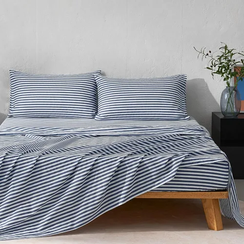 Miniatura 17 de JELLYMONI Juego de sábanas 100% algodón – Rayas azules y blancas polvorientas, tamaño individual, ropa de cama suave con sábana bajera de bolsillo