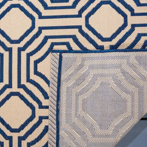 Miniatura 6 de SAFAVIEH Alfombra lavable para exteriores, colección Patio de 2.3 x 6.7 pies, beige y azul marino, no desprende pelusa y es fácil de limpiar, ideal