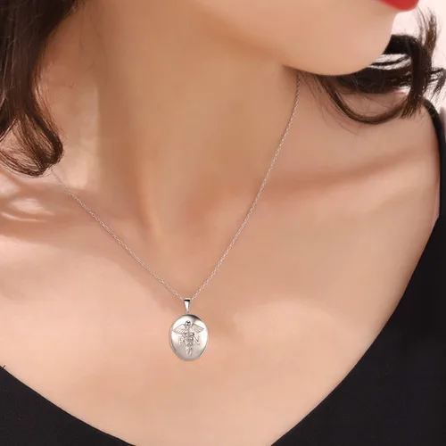 Miniatura 6 de POPKIMI Regalos para enfermera, médico, caduceo, estetoscopio, collar con medallón que sostiene fotos, médico, medicina de enfermería, joyería