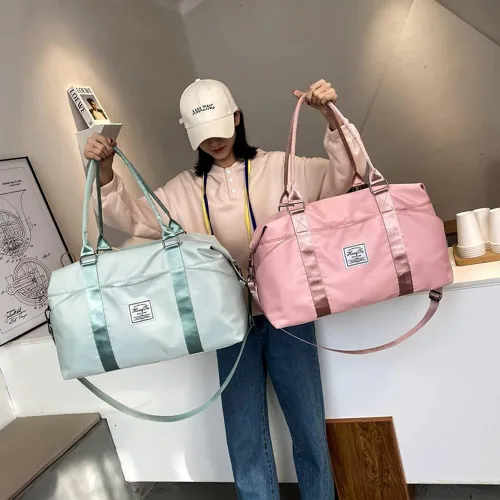 Miniatura 10 de KARRESLY Bolsa de viaje para mujer, bolsa de hombro para fin de semana, bolsa de deporte, gimnasio, bolsa de mano, impermeable, Beige