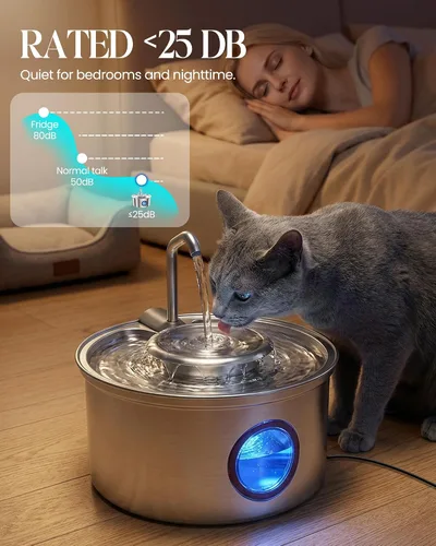 Miniatura 5 de Fuente de agua para gatos de acero inoxidable, fuente ultra silenciosa para gatos de 108 onzas / 3.2 L para beber con cuenco de agua extraíble
