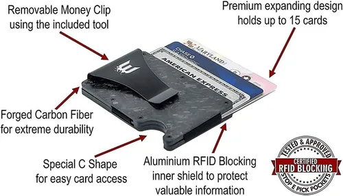 Miniatura 2 de E Exenact Cartera delgada minimalista para hombre + funda CC con clip para dinero + cartera delgada con bloqueo RFID + tarjetero para tarjetas