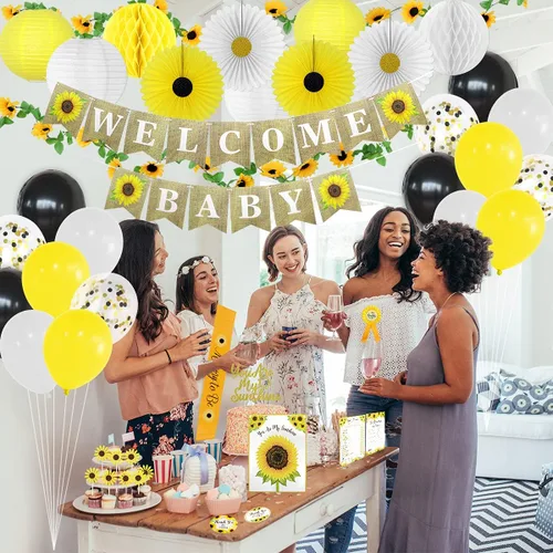 Miniatura 4 de Kit de 207 piezas de decoración de girasol para baby shower para niña o niño, pancartas preencordadas de bienvenida para bebé, vid de flores, libro