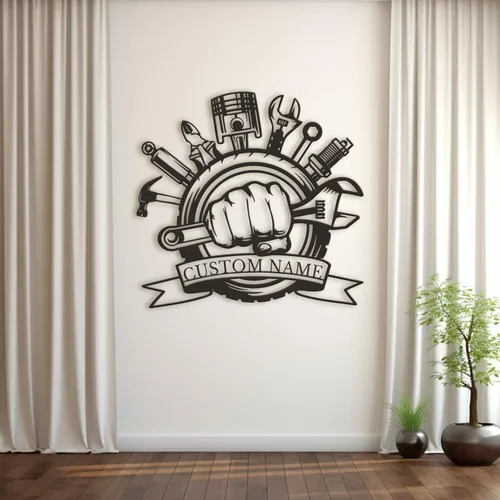 Miniatura 3 de Letrero de metal personalizado para garaje, arte de pared de taller personalizado, decoración mecánica para hombres, día del padre para los amantes