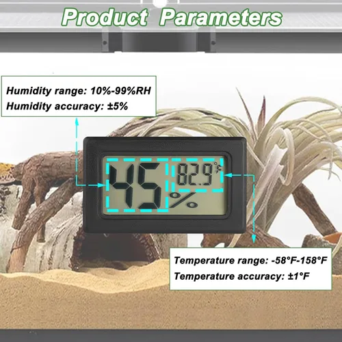 Miniatura 3 de Termómetro y medidor de humedad para reptiles Termómetro digital de terrario rectangular Accesorios para jaula de dragón barbudo Medidor