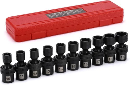 Miniatura 7 de EMENTOL 10 piezas 3/8" Juego de llaves vaso universales de impacto poco profundo, 6 puntos, métrico, CR-MO, juego de llaves vaso de impacto estándar