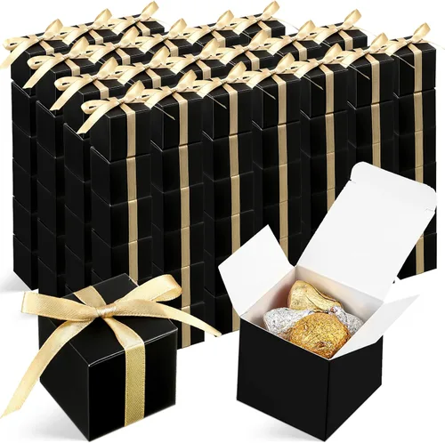 Miniatura 8 de Jutom 100 mini cajas de regalo, cajas de dulces extra pequeñas de papel con cinta dorada para el día de San Valentín, cumpleaños, boda, aniversario