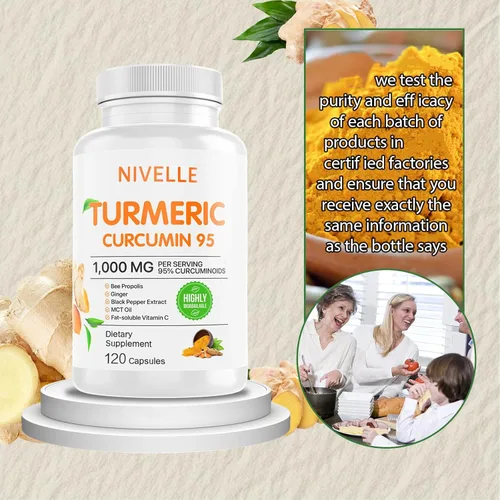 Miniatura 6 de NIVELLE Curcumina de cúrcuma Suplemento de curcumina de cúrcuma pura de 1000 mg 95% de curcuminoides con propóleos de abeja, jengibre, aceite