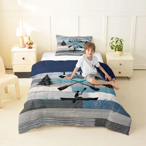 Miniatura 36 de Erosebridal Juego de edredón de reglas del lago, juego de ropa de cama tamaño matrimonial, edredón rústico para niños y niños, decoración de cabaña