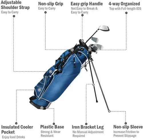 Miniatura 9 de Bolsa de golf portátil para palos de golf con 4 divisores de direcciones, 4 bolsillos, correas de hombro ajustables, bolsa de golf para lápices