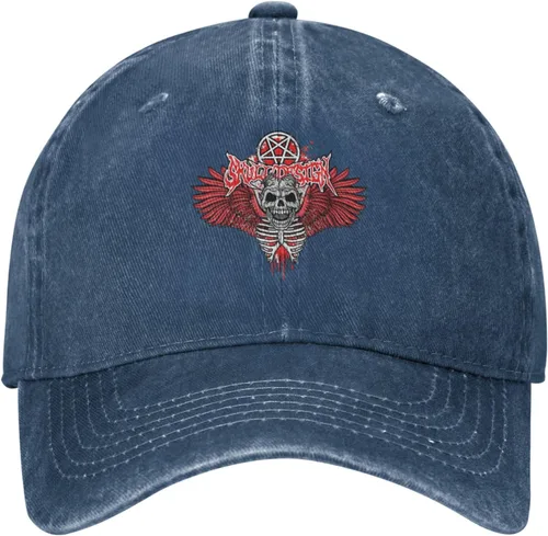 Miniatura 2 de Cowboy Hat Trendy Hats for Man and Women Djustable Four Season Outdoor Baseball Cap of Hell Skull with Angel Navy Blue