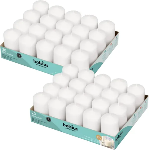 Miniatura 9 de BOLSIUS Juego de 20 velas de pilar blancas, sin perfume, de 2 x 4 pulgadas, sin goteo, sin humo, perfectas para velas de boda, fiestas y ocasiones
