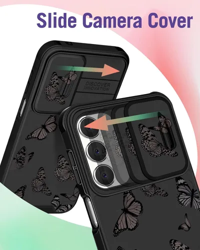 Miniatura 3 de Funermei Funda para teléfono Samsung Galaxy A15 5G - [2 en 1] Funda para teléfono de mujeres lindas chicas, diseño femenino de mariposa negra