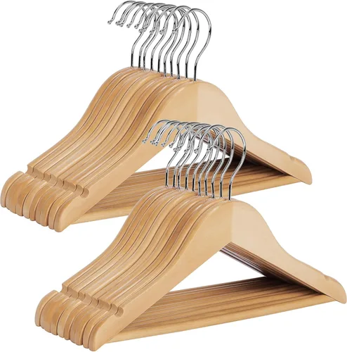 Miniatura 13 de StorageWorks Perchas de madera para camisas, chaquetas, pantalones, trajes, suéteres, madera de loto Beige natural