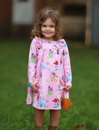 Miniatura 3 de Disney Vestido de princesa Frozen Elsa Minnie Stitch floral para niña pequeña, línea A, manga larga, ropa casual de otoño para niños de 2 a 6 años