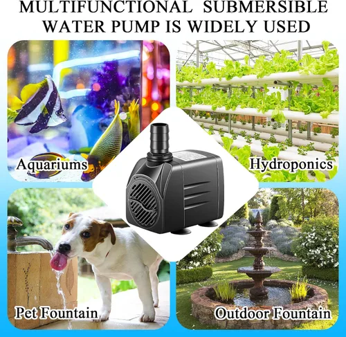 Miniatura 7 de Bomba sumergible, bomba de fuente pequeña con tubo, bomba de agua sumergible para acuario, pecera, interior o exterior, fuente de estanque 25W 400gph