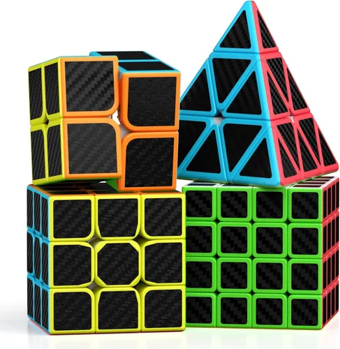 Roxenda Juego de cubos de velocidad, paquete de cubos de velocidad de 2 x 2, 3 x 3, 4 x 4 y cubo piramidal, colección de cubos mágicos suaves para