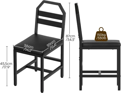 Miniatura 3 de YATINEY CY02L4BB - Sillas de comedor, sillas de cocina con soporte trasero, asiento tapizado y patas de metal, para cocina, sala de estar