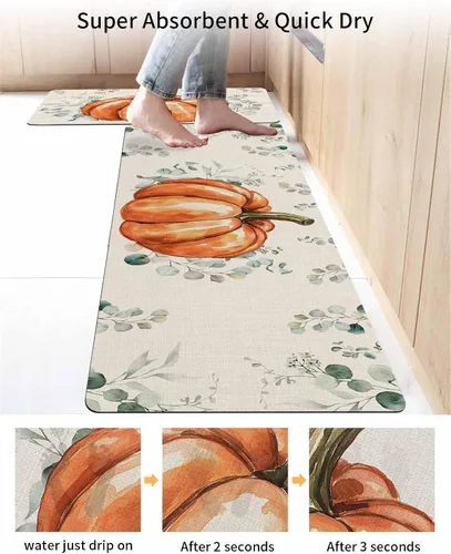 Miniatura 4 de Tapete de baño naranja con calabaza de Acción de Gracias para bañera, antideslizante, de secado rápido y absorbente, tierra de diatomeas