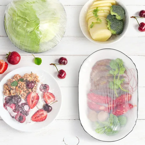 Miniatura 3 de 150 fundas desechables para almacenamiento de alimentos, tapas de plástico transparente con bordes elásticos, tapas de ducha, embalaje elástico