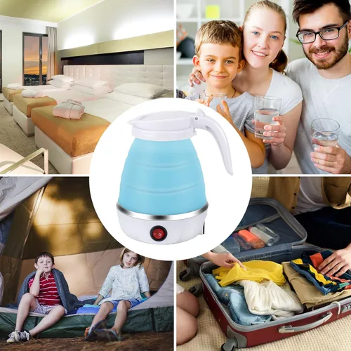 Miniatura 6 de Hervidor Eléctrico Portátil de Tamaño de Viaje, 600ML Pequeño Plegable para Té y Café con Tazón y Tazas Colapsables, 5 Minutos de Agua en Ebullición