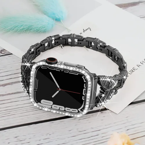 Miniatura 2 de Correa de mariposa compatible con Apple Watch Band de 1.575 pulgadas con funda para iWatch Series 6, SE, 5, 4, bonitas correas de joyería de metal