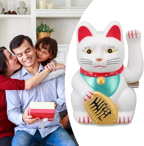 Miniatura 3 de Lucky Fortune Cat, gato de la suerte japonés con brazo agitado, figura de gato de buena suerte de Feng Shui, funciona con pilas, adorno