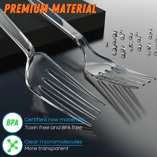 Miniatura 2 de Dipoo Tenedores de plástico transparente de 7.1 pulgadas resistentes con resistencia al calor y sin BPA, cubiertos de plástico sólido y duradero