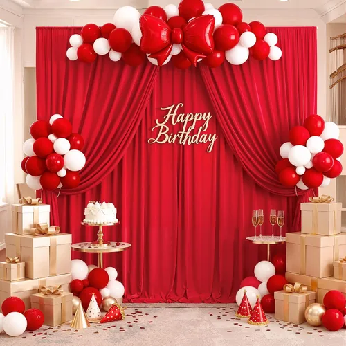 Miniatura 7 de Cortinas de fondo rojas sin arrugas de 10 pies x 10 pies para fiestas, cortinas de fondo de poliéster para fotografía, 2 paneles de 5x10 pies