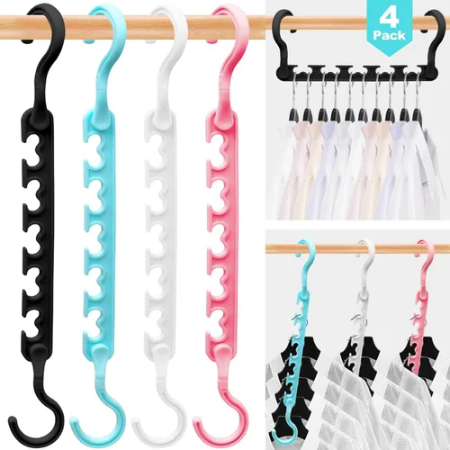 4 Pack Esencial para Dormitorio Universitario para Niñas, Organizadores de Armario y Almacenamiento, Perchas de Plástico para Ropa con 5 Agujeros,