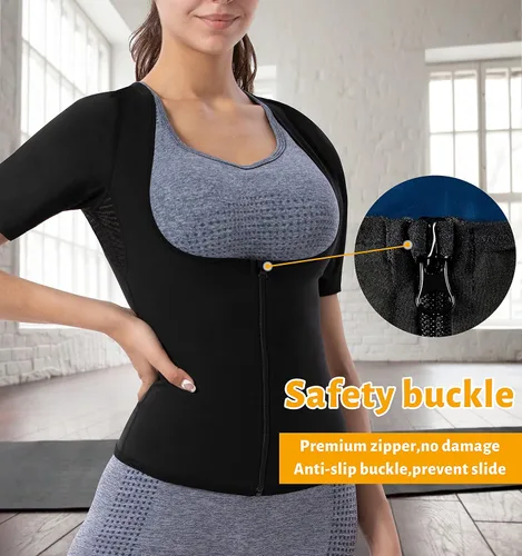 Miniatura 4 de Chaleco de sauna para mujer, camiseta sin mangas, con cremallera, de compresión, para entrenamiento de cintura Forro plateado
