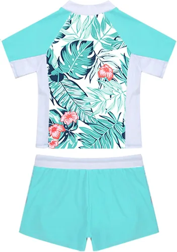Miniatura 2 de Runhomal Traje de baño de 2 piezas con estampado de camiseta de manga corta para niños y niñas