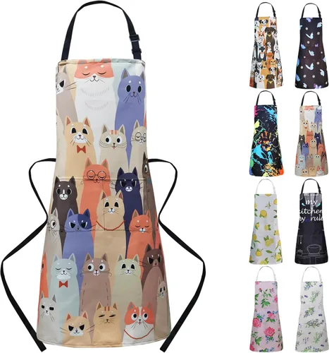 Delantal de cocina ajustable impermeable para mujeres con 2 bolsillos, delantal de chef de cocina, jardinería, divertidos delantales de barbacoa