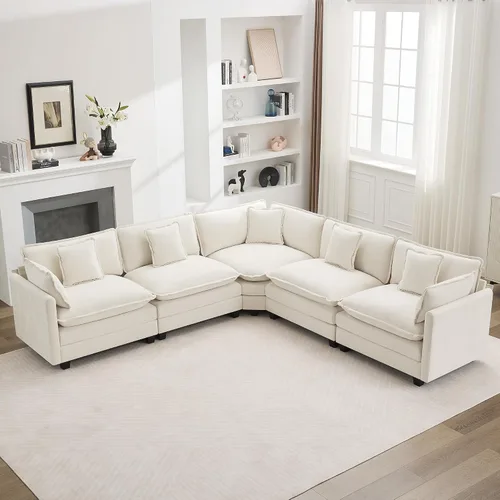 Miniatura 93 de Otomán de Sofá Moderno de Chenille Nube de 35'', Otomán Rectangular para Sofá Seccional Modular, Beige