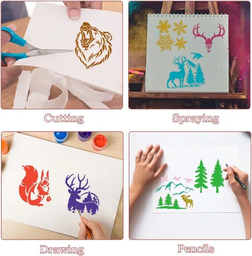 Miniatura 3 de 36 plantillas de pintura de animales – árbol, bosque, plantillas de montaña para pintar en madera, pared, rocas, lienzo, manualidades, decoración 36