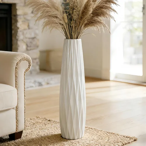 Miniatura 14 de Florero grande de cerámica, jarrón de flores blanco de 24 pulgadas de alto, jarrones decorativos para sala de estar, decoración moderna del hogar