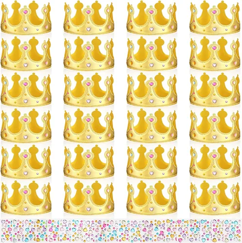 Yaomiao 44 coronas de espuma de cumpleaños para niños, tiaras de princesa, sombrero de rey a granel, kits de calcomanías de diamantes para