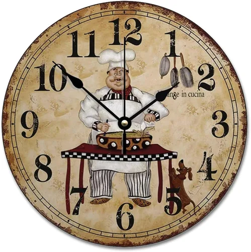Miniatura 17 de ArogGeld Chef - Reloj de pared de cocina de madera, 10 silencioso, sin tictac, de cuarzo, funciona con pilas, para sala de estar, dormitorio