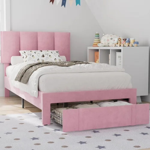 Miniatura 61 de VECELO - Base de cama tamaño individual con cabecera tapizada, plataforma con soporte de listones de madera de alta resistencia, no necesita somier