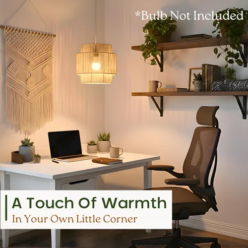 Miniatura 3 de Chi An Home Lámpara colgante de yute bohemio de 11.8 pulgadas con enchufe, lámpara colgante natural tejida a mano con enchufe e interruptor de luz