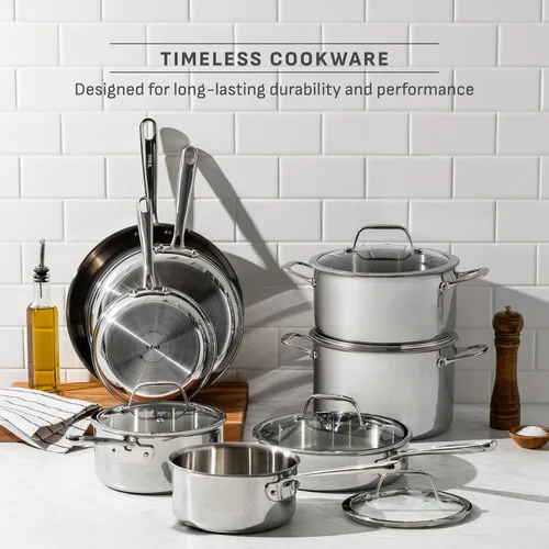 Miniatura 4 de T-Fal Pro - Juego de utensilios de cocina de acero inoxidable tricapa, 13 piezas, compatible con inducción, apto para horno hasta 500F, tapas aptas