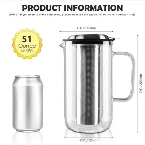 Miniatura 3 de Aquach Tetera de vidrio de 51 onzas con infusor extraíble de acero inoxidable, apta para estufa y lavavajillas, ideal para preparar té suelto