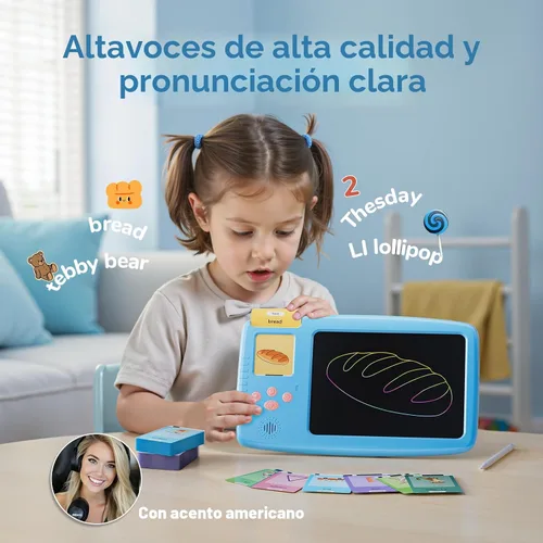 Miniatura 5 de Tarjetas didácticas parlantes para niños pequeños: tableta de escritura LCD 2 en 1 con 510 palabras visuales, aprendizaje de idiomas Montessori