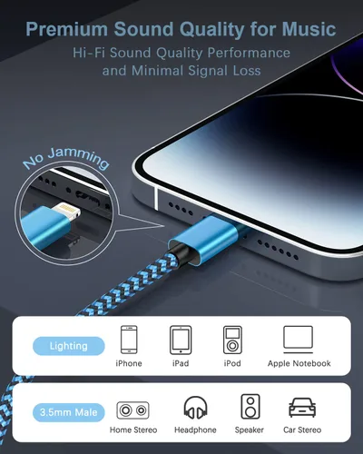 Miniatura 4 de [Paquete de 2/3.3 pies] Cable auxiliar Lightning a 3.5mm para iPhone, [certificado Apple Mfi] Cable de audio auxiliar para iPhone para coche, hogar