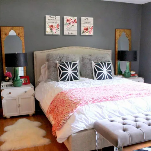 Miniatura 6 de Arte de pared para dormitorio, fotos de pared de mariposas, pinturas florales, citas de fe, esperanza, amor, arte de pared inspirador, acuarela, Rosa