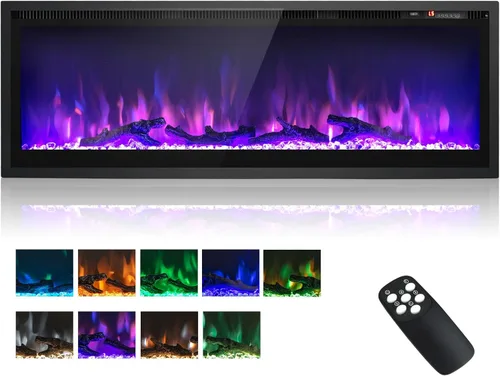Miniatura 11 de ORALNER Inserto de chimenea eléctrica de 36 pulgadas de ancho, empotrado y montado en la pared con termostato, 9 colores de llama y 5 brillo