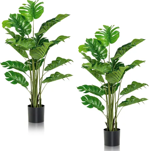 Miniatura 10 de GOFLAME Planta artificial Monstera Deliciosa, árbol sintético en maceta de 4 pies con 10 hojas falsas verdes, planta de queso suizo para decoración